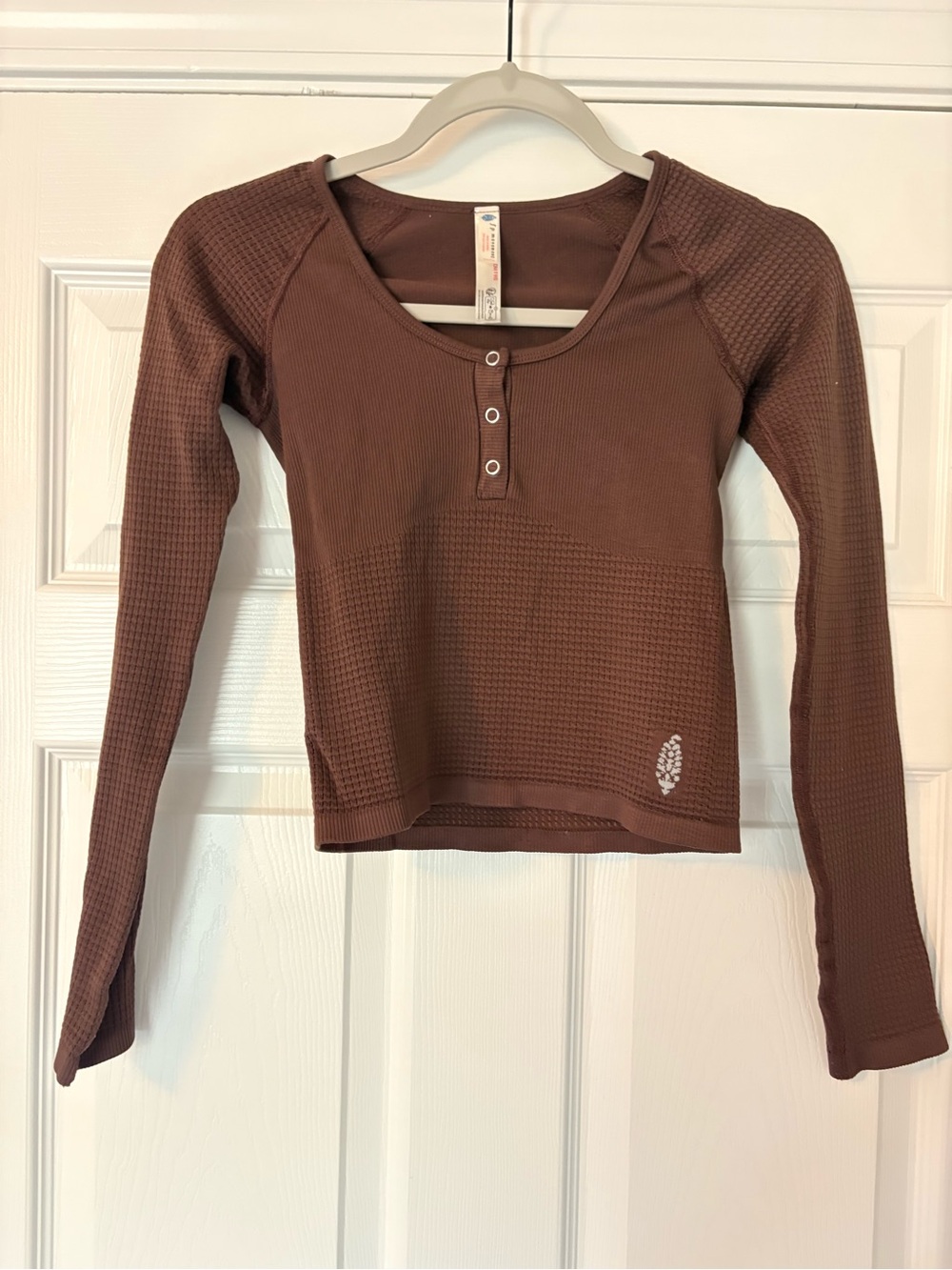 FP Movement by Free People Waffle Henley Long-Sleeve Top - Chocolate Brown
